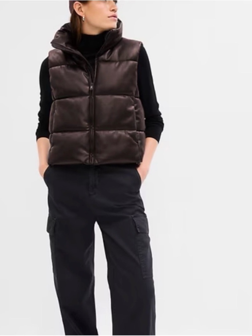 GAP Brown Puffer Vest - Quilted Faux Leather